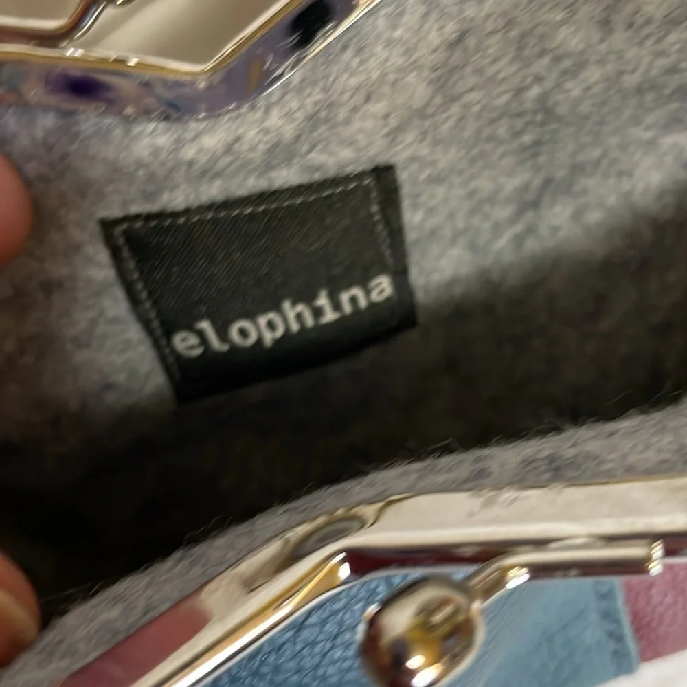 Like New Elophina Tricolor Leather Kiss Lock Make Up Pouch